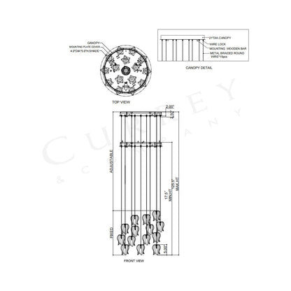 Polpo Round Pendant Light - line drawing.
