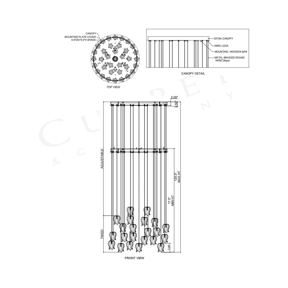 Polpo Round Pendant Light - line drawing.