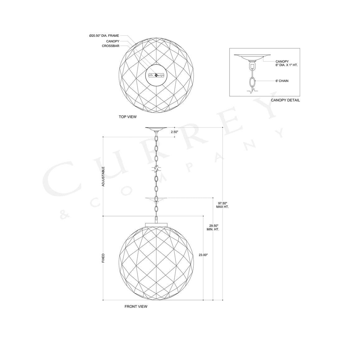 Polyhedron Pendant Light - line drawing.