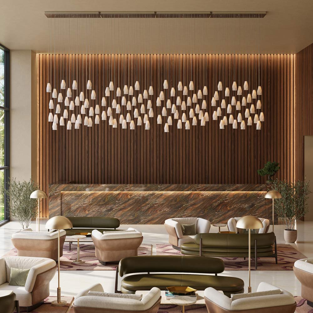 Posh Linear Pendant Light in lobby.