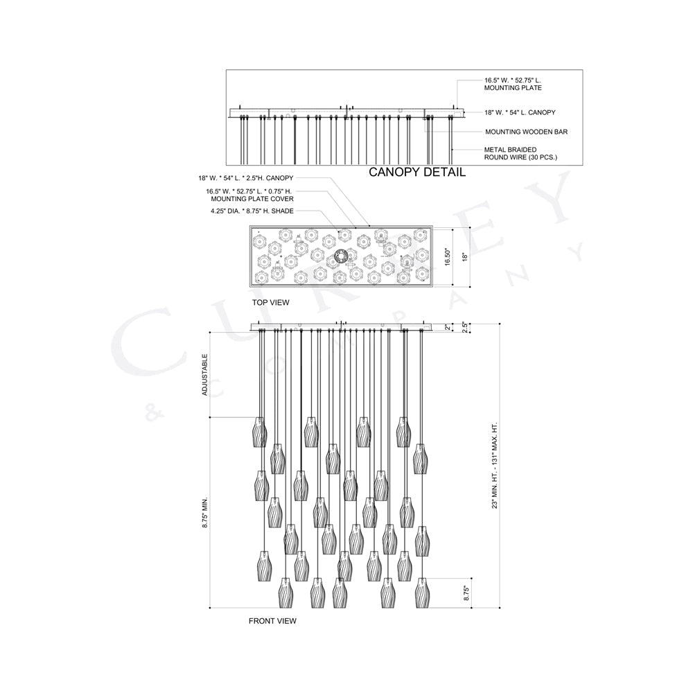 Posh Linear Pendant Light - line drawing.