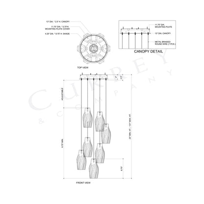 Posh Round Pendant Light - line drawing.