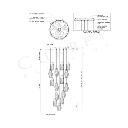 Posh Round Pendant Light - line drawing.