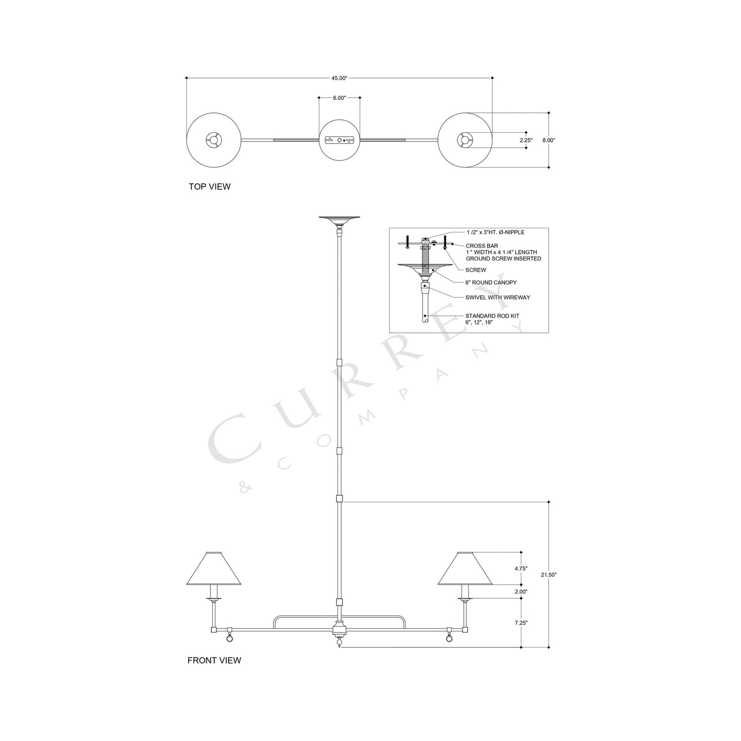 Prosperity Rectangular Chandelier - line drawing.