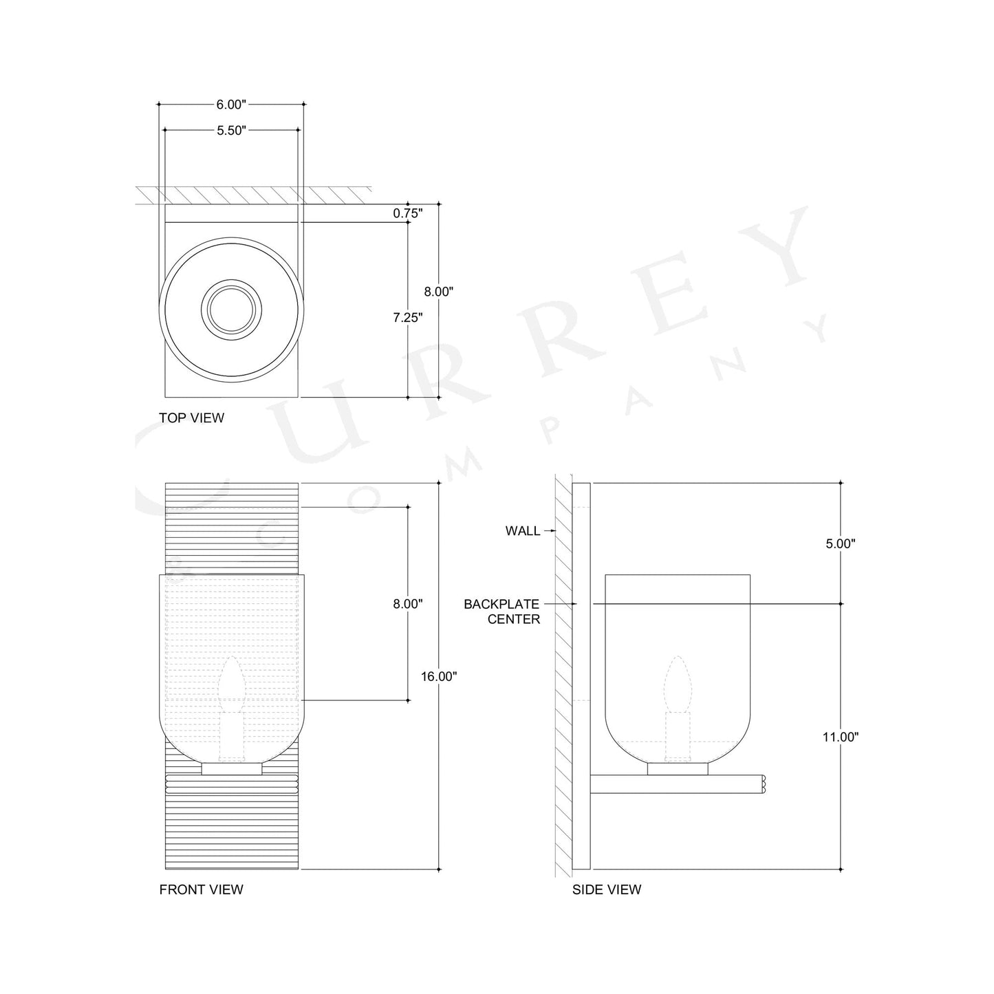 Purcell Wall Light - line drawing.
