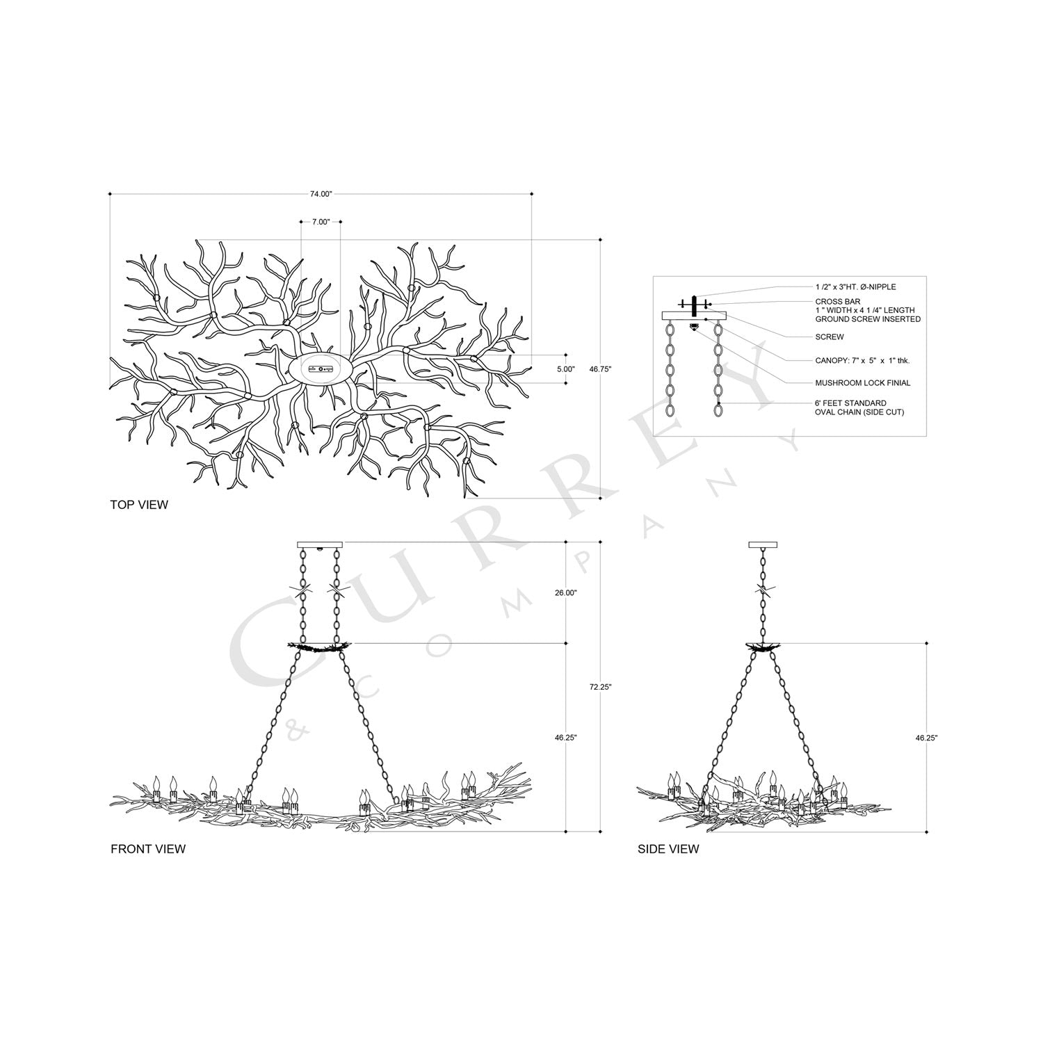 Rainforest Chandelier - line drawing.