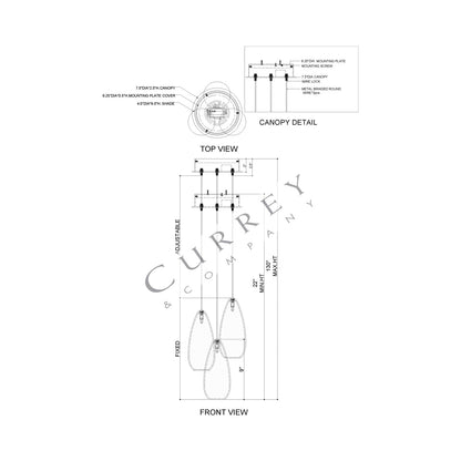 Rame Multi Pendant Light - line drawing.