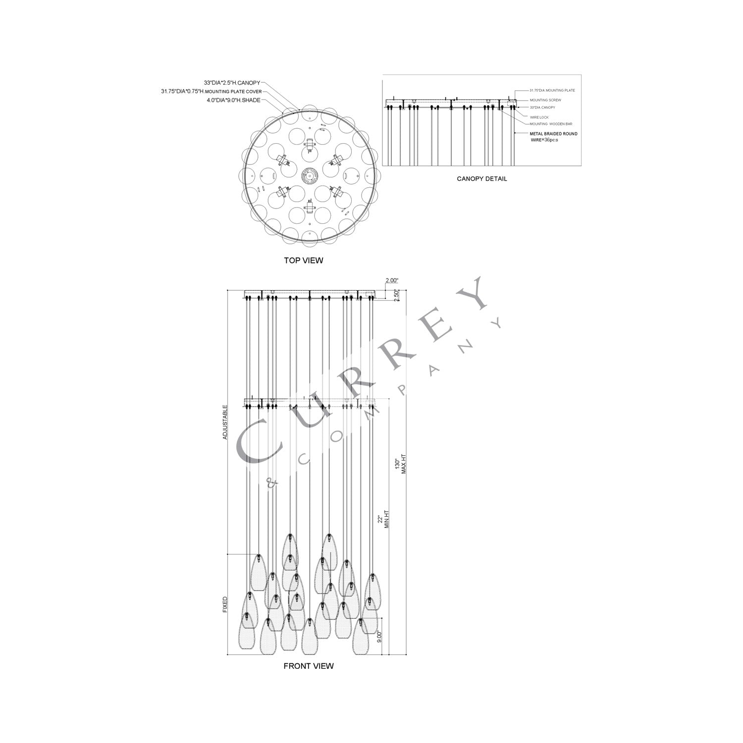 Rame Multi Pendant Light - line drawing.