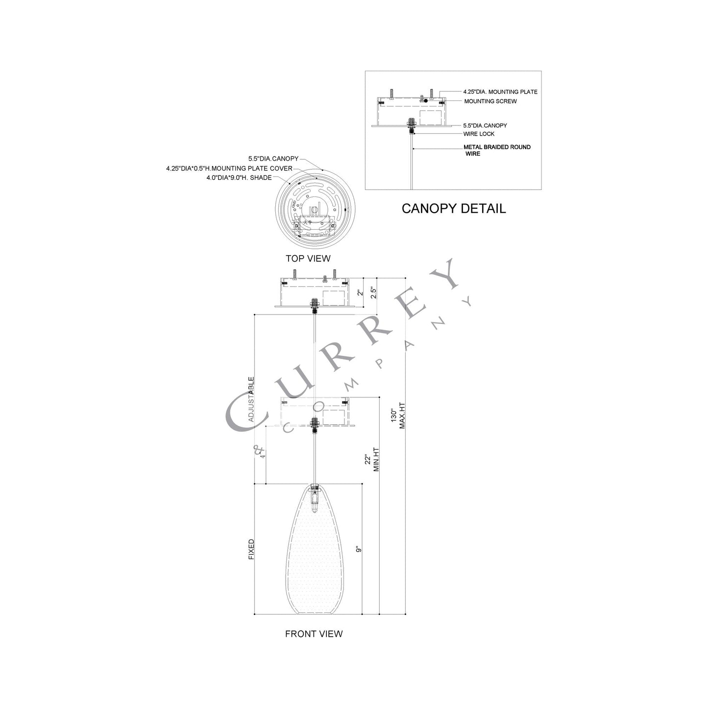 Rame Pendant Light - line drawing.