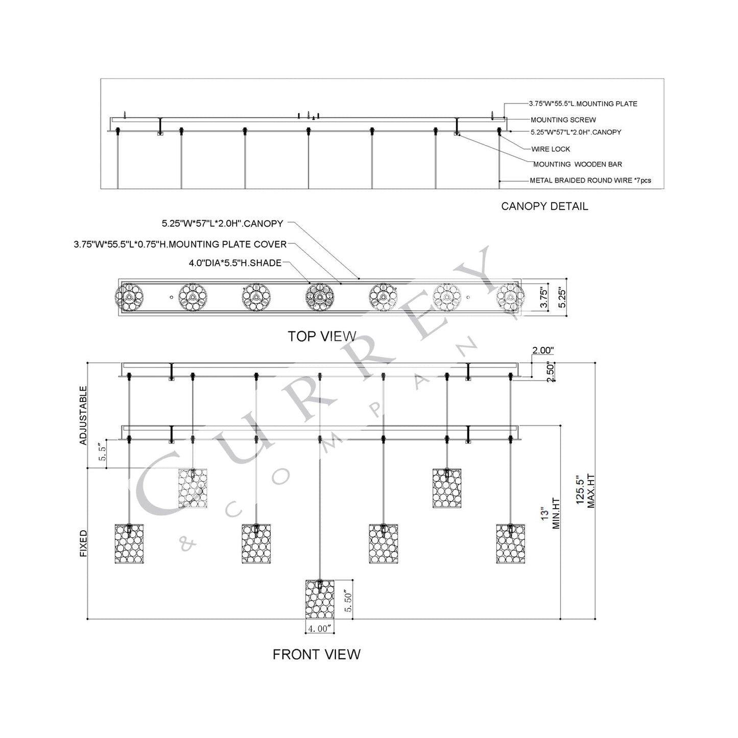 Regatta Linear Multi Pendant Light - line drawing.