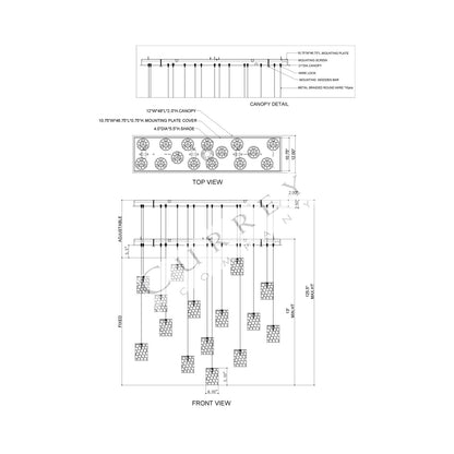 Regatta Linear Multi Pendant Light - line drawing.