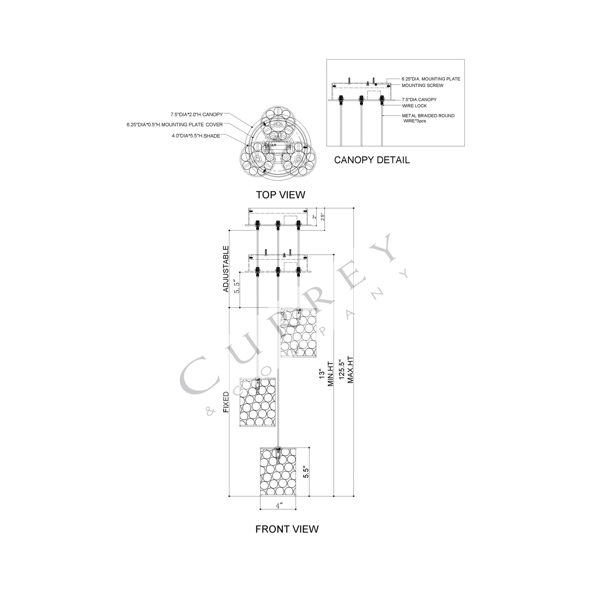 Regatta Multi Pendant Light - line drawing.