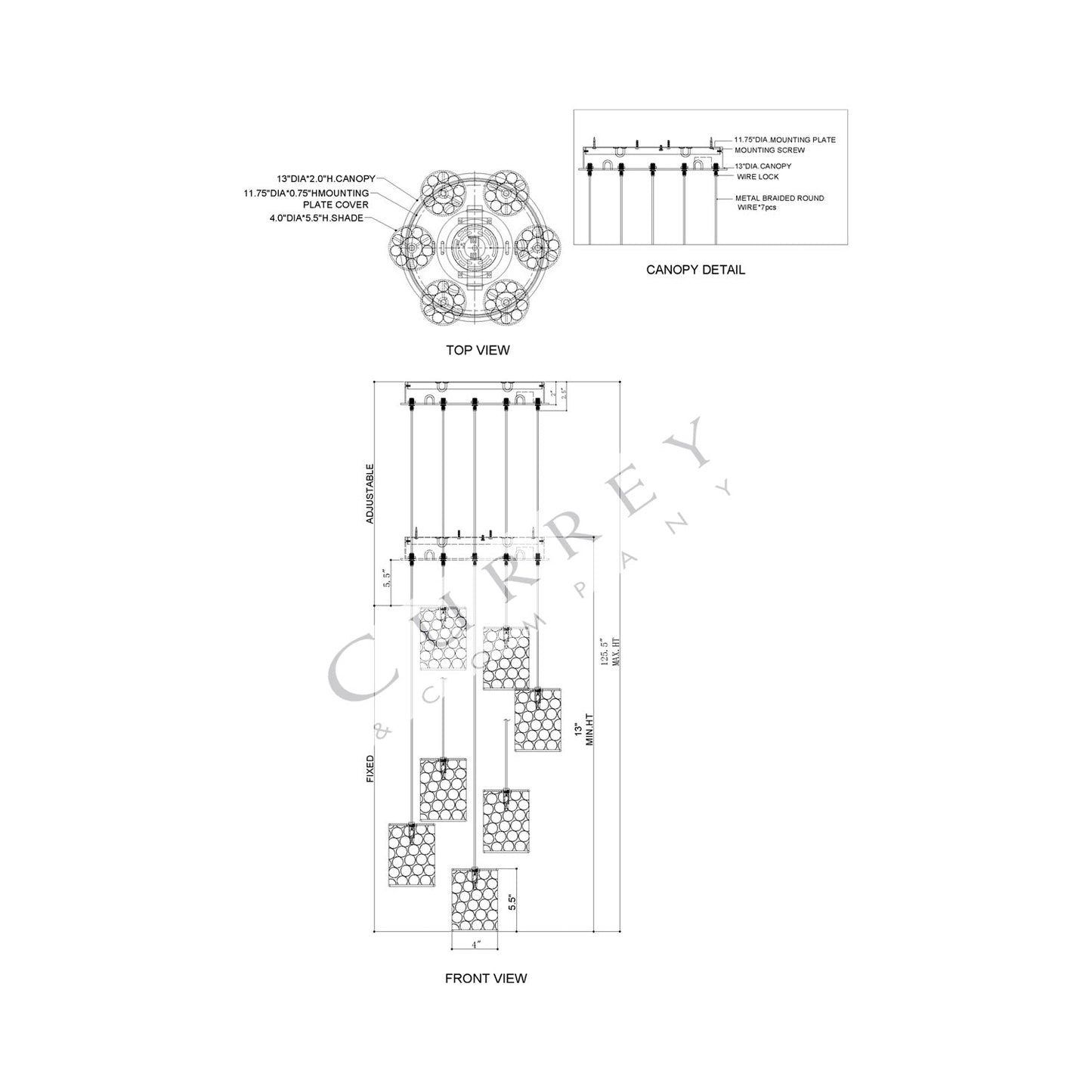 Regatta Multi Pendant Light - line drawing.