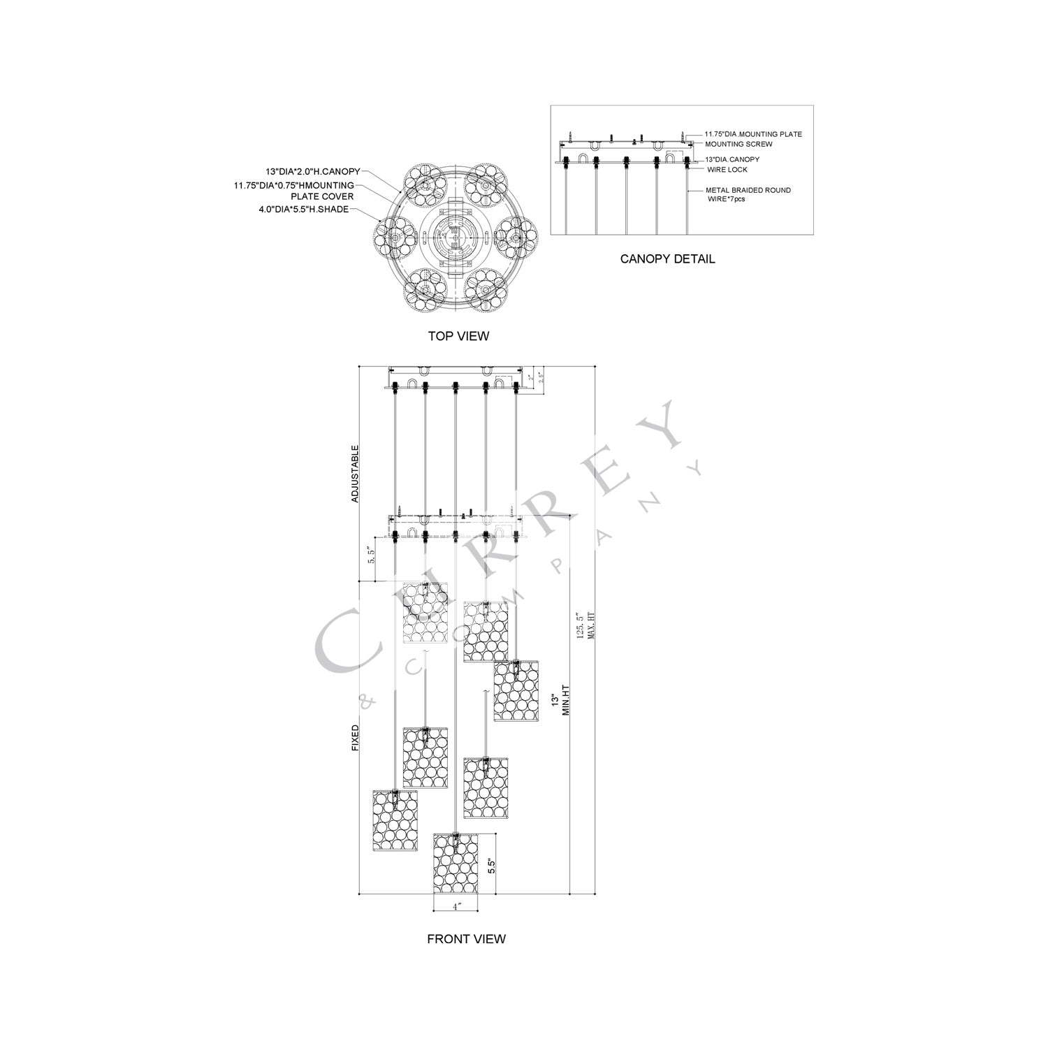 Regatta Multi Pendant Light - line drawing.