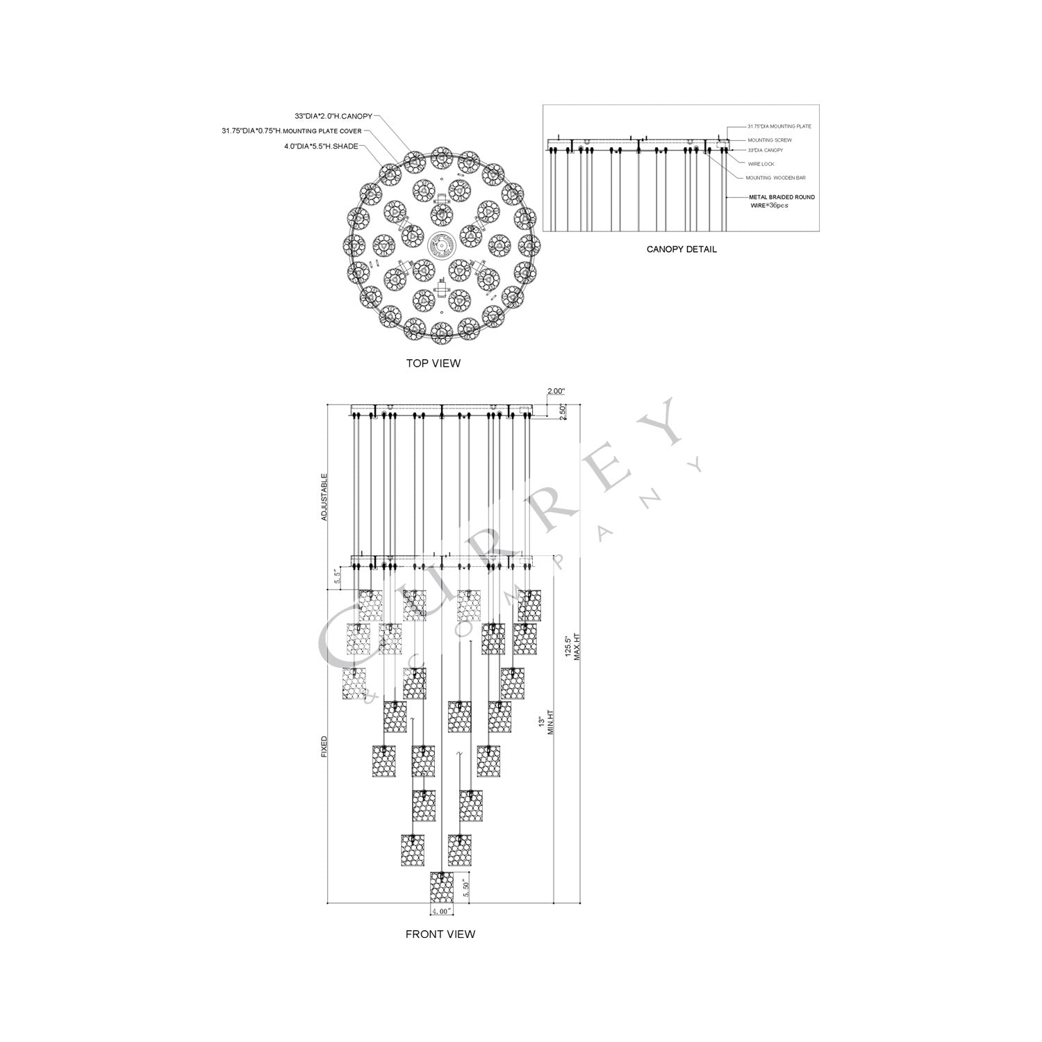 Regatta Multi Pendant Light - line drawing.