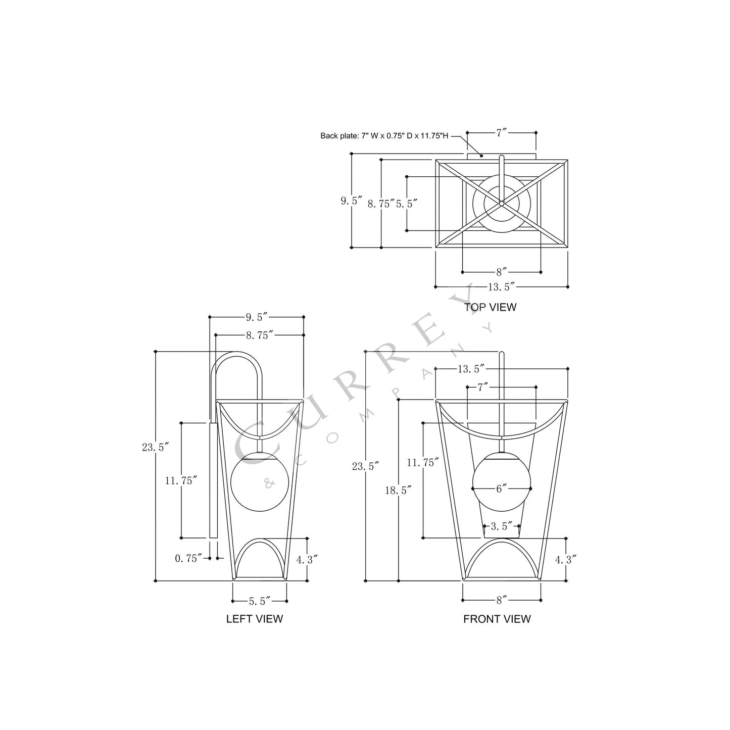 Rochefort Wall Light - line drawing.