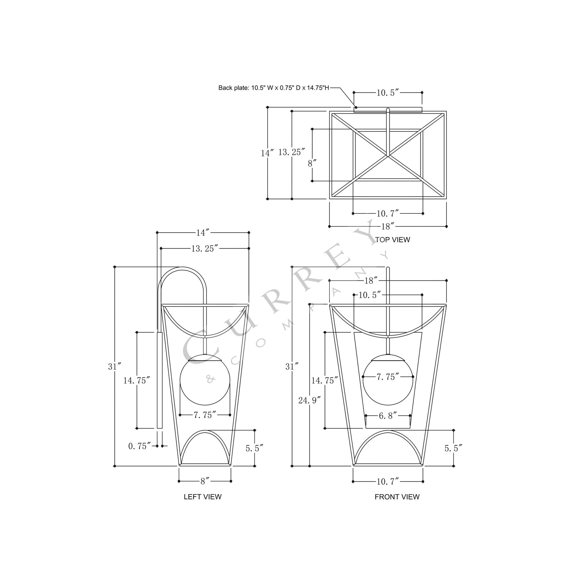 Rochefort Wall Light - line drawing.