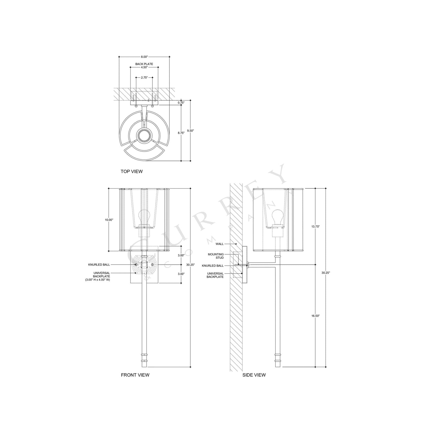 Rocher Wall Light - line drawing.