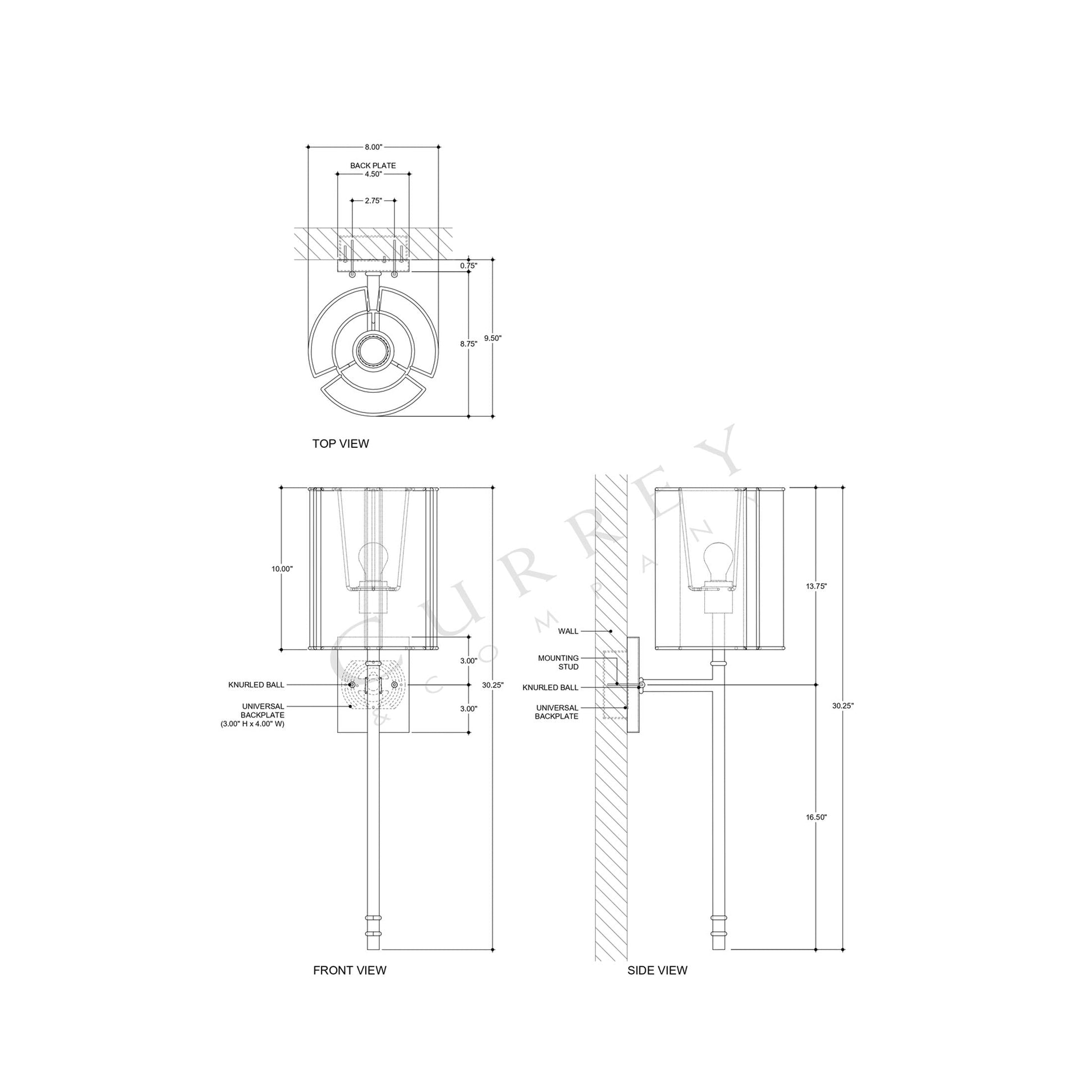 Rocher Wall Light - line drawing.