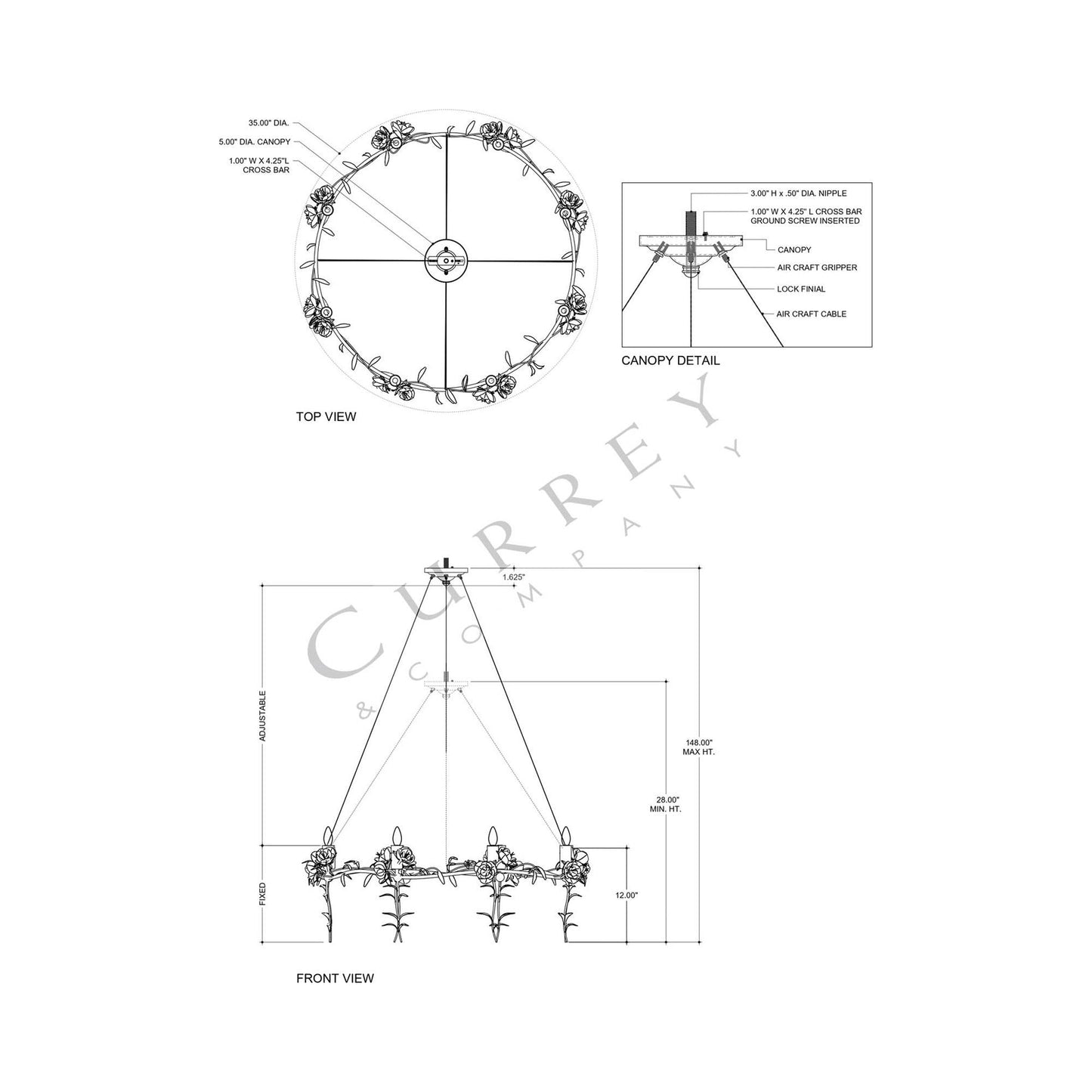 Rosabel Chandelier - line drawing.