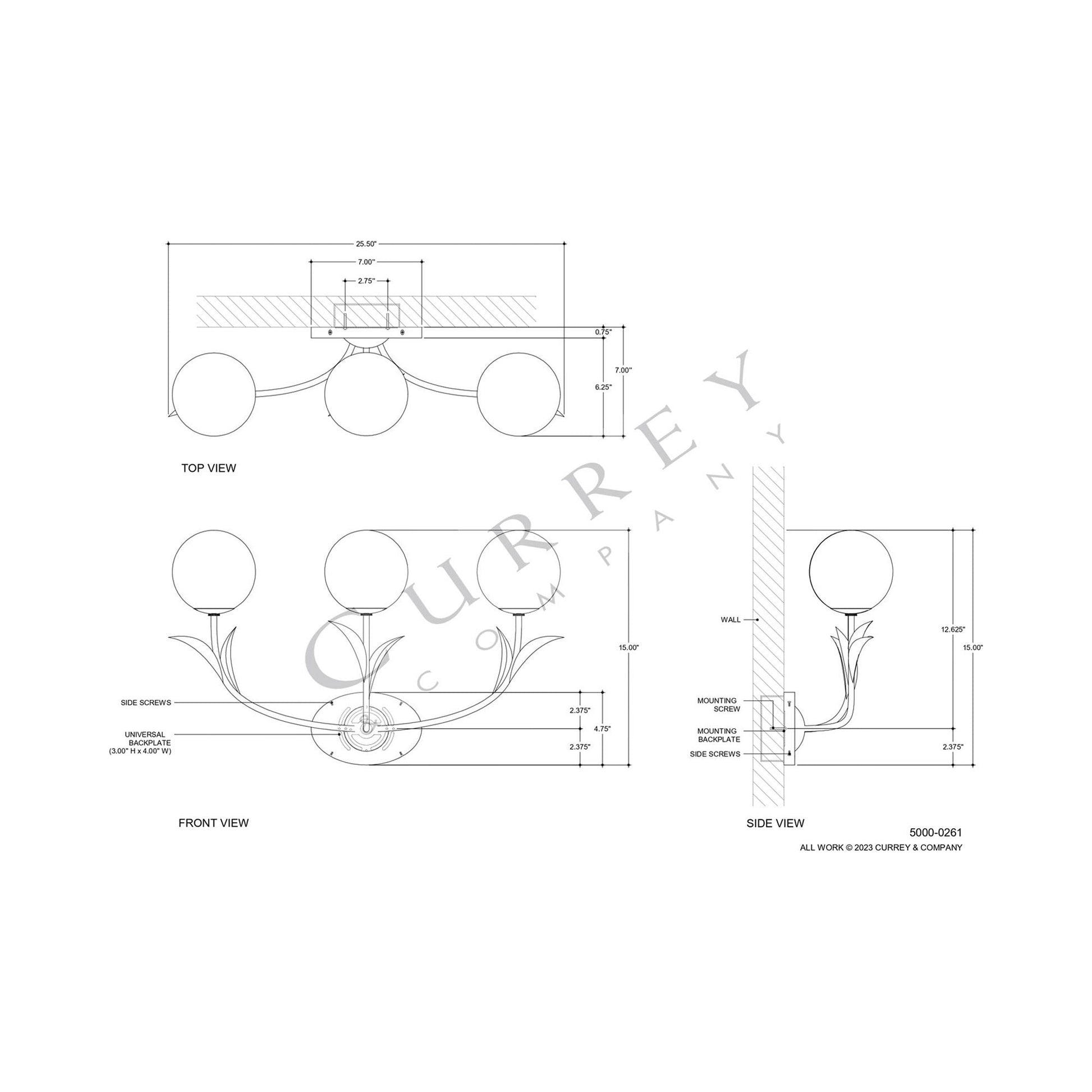 Rossville Multi Light Wall Light - line drawing.