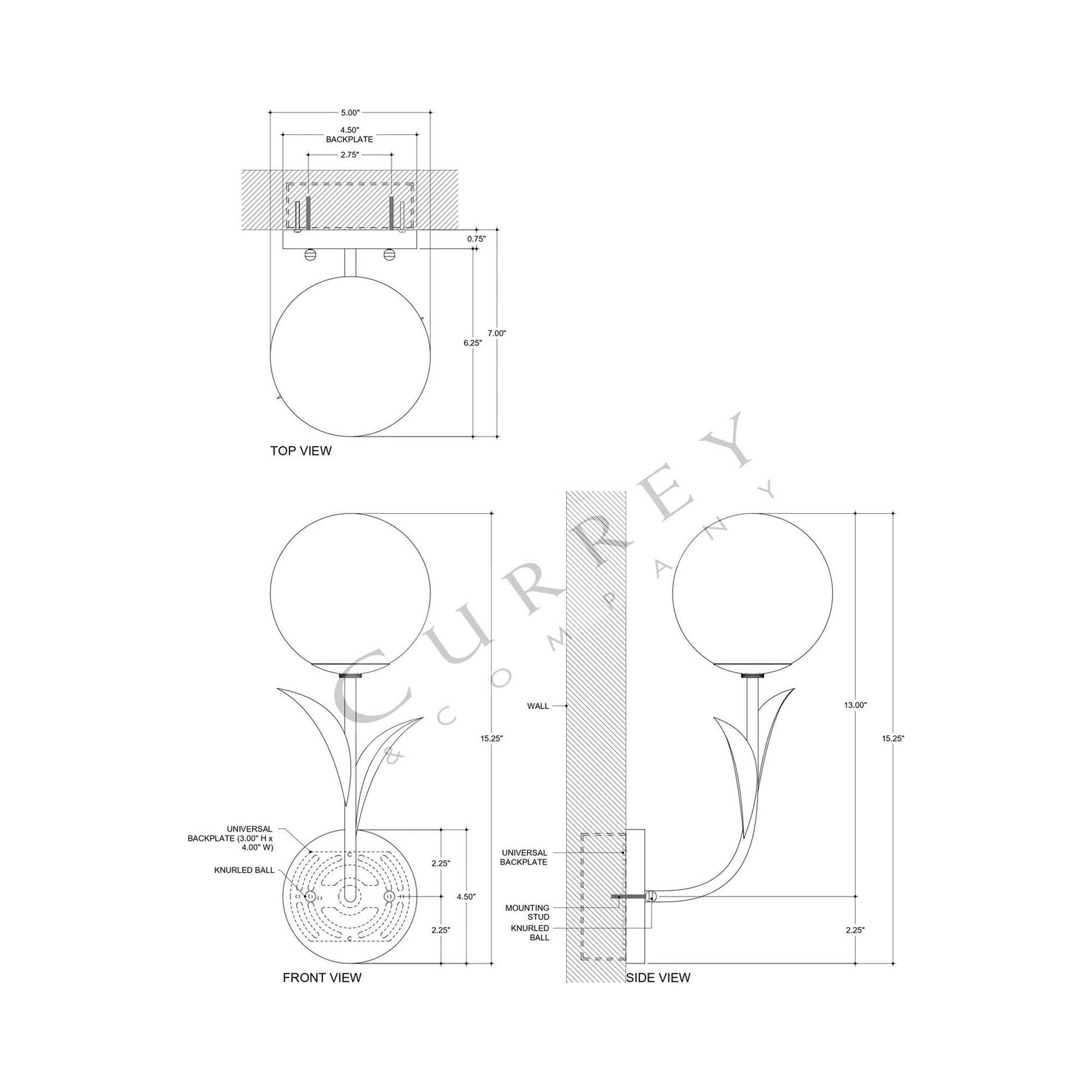 Rossville Wall Light - line drawing.
