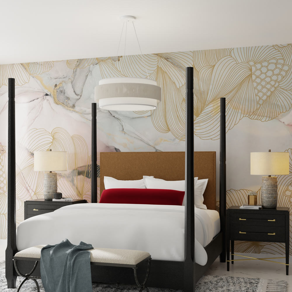 Rousham Chandelier in bedroom.