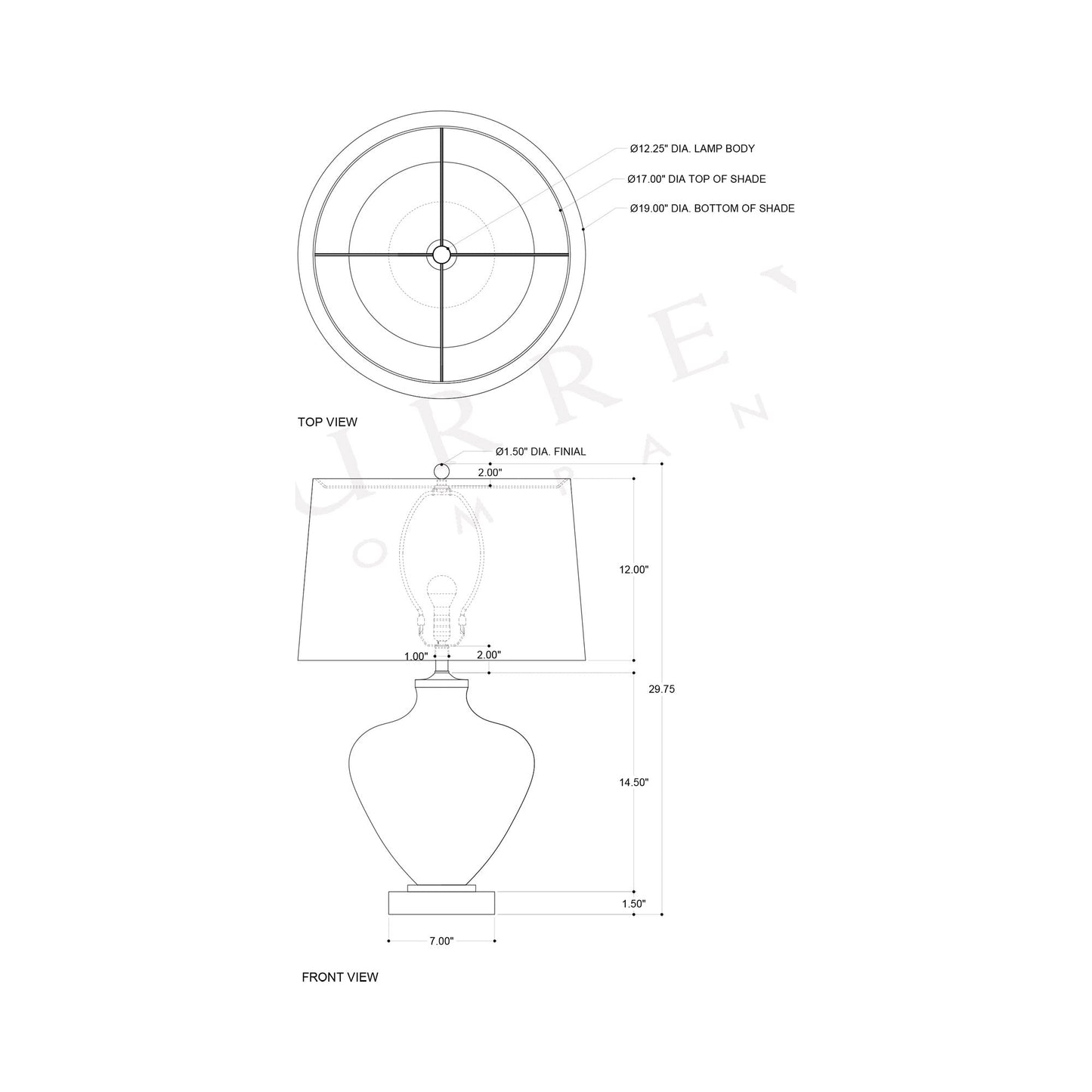 Sapphire Table Lamp - line drawing.