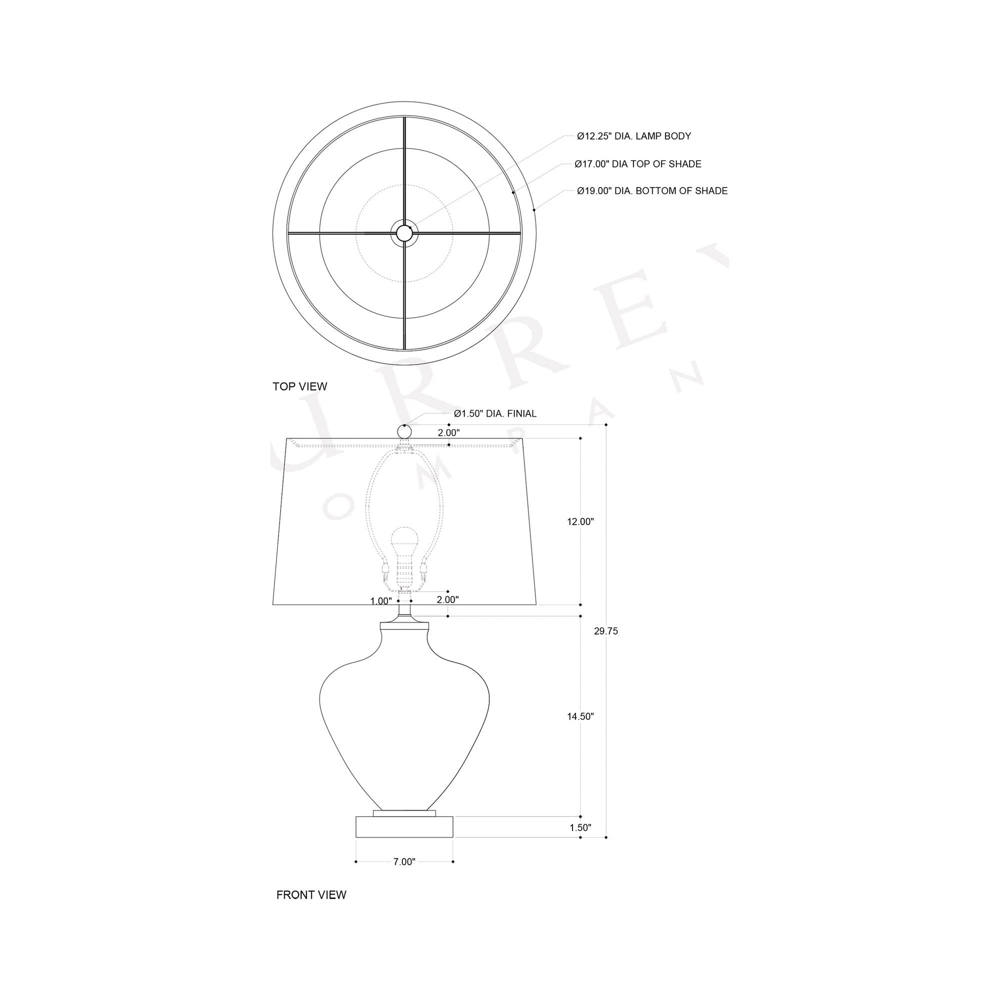 Sapphire Table Lamp - line drawing.