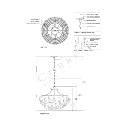 Seahouse Semi Flush Mount Ceiling Light - line drawing.