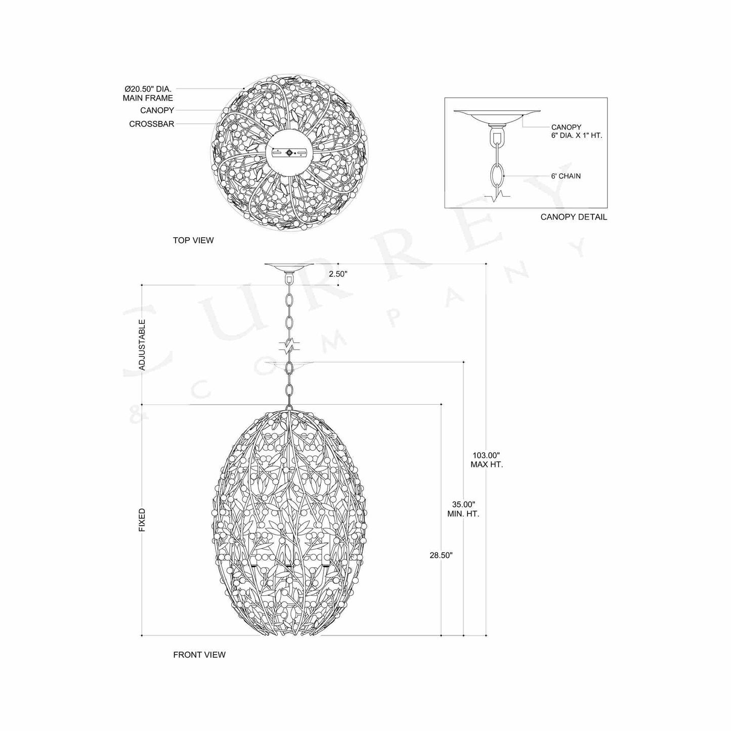 Secret Garden Chandelier - line drawing.