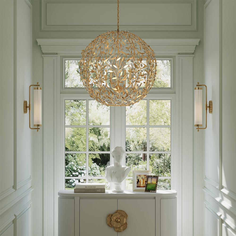 Secret Garden Orb Chandelier in hallway.
