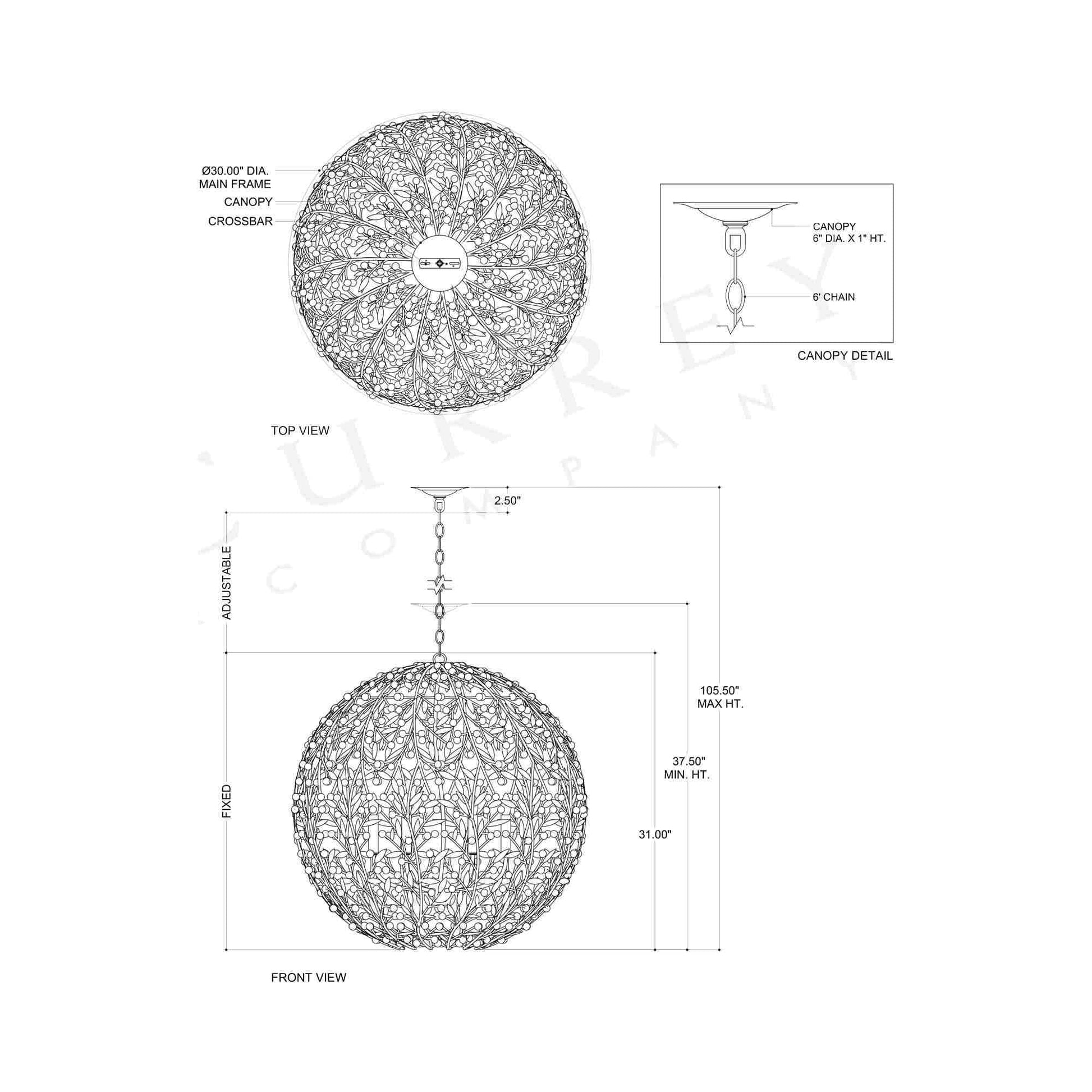 Secret Garden Orb Chandelier - line drawing.