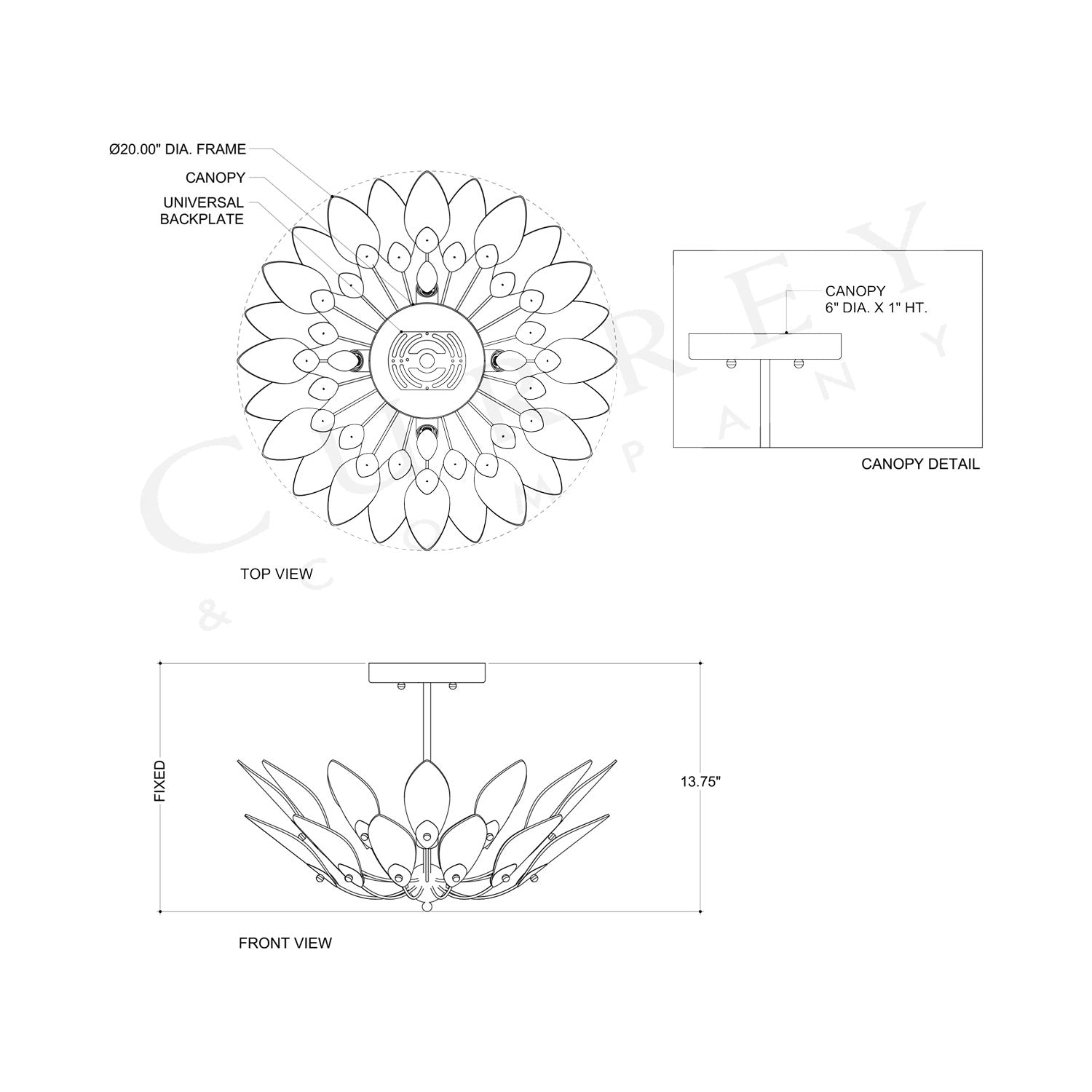 Selavy Semi Flush Mount Ceiling Light - line drawing.