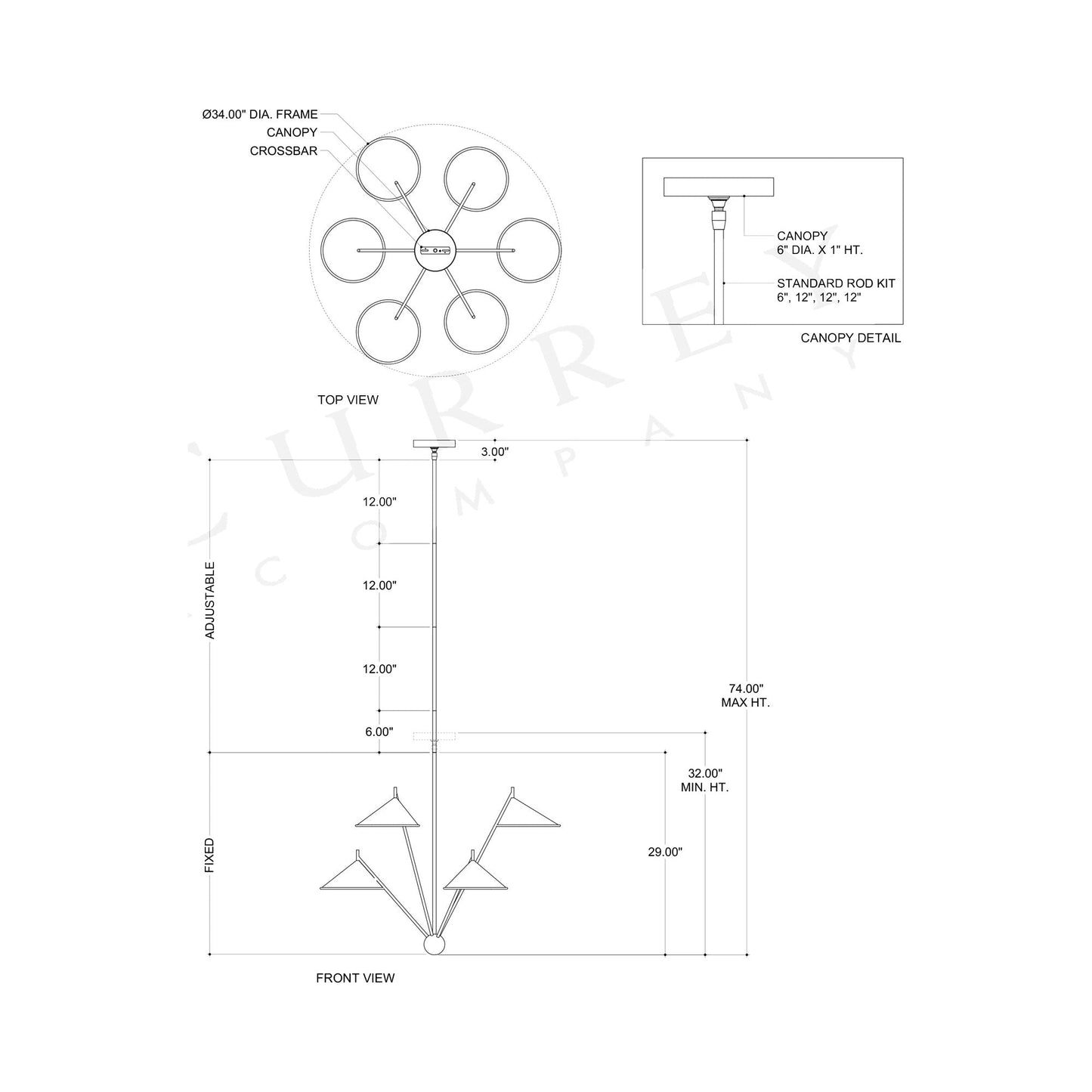 Serpa Medium Chandelier - line drawing.