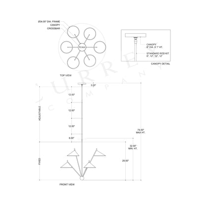 Serpa Medium Chandelier - line drawing.