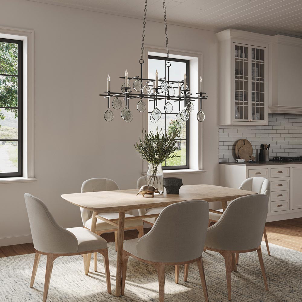 Sethos Linear Chandelier in kitchen.