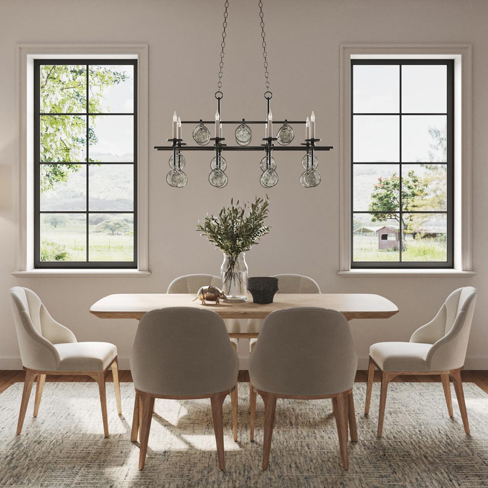 Sethos Linear Chandelier in kitchen.