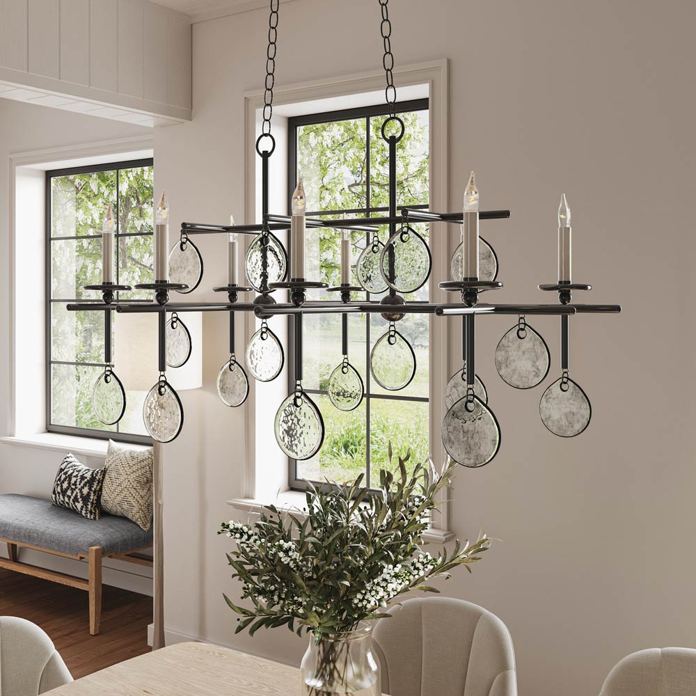 Sethos Linear Chandelier in kitchen.