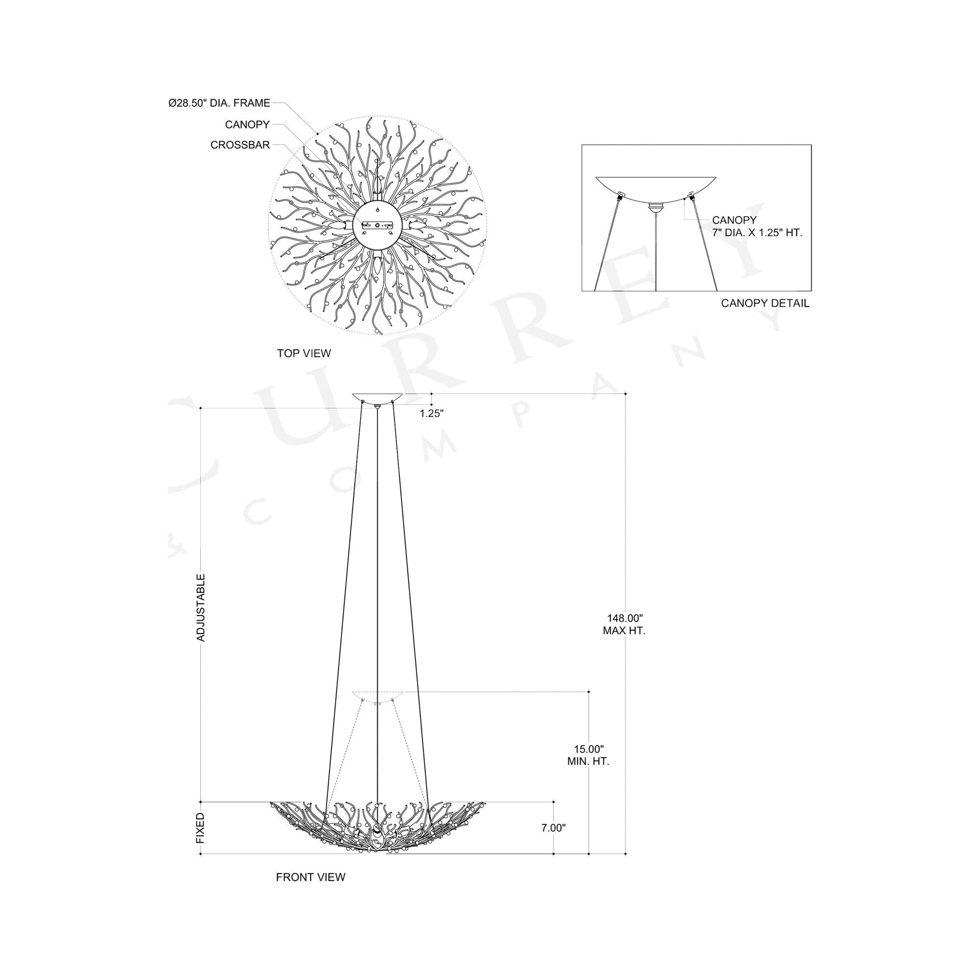 Shinju Pearl Bowl Chandelier - line drawing.
