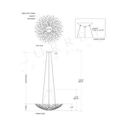 Shinju Pearl Bowl Chandelier - line drawing.
