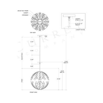 Shinju Pearl Orb Chandelier - line drawing.