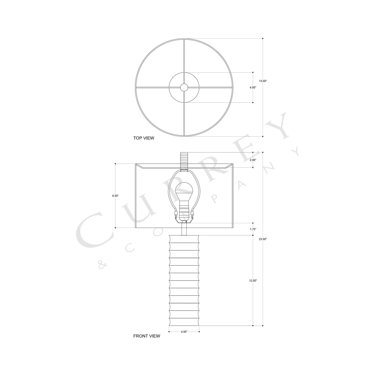Snowdrop Table Lamp - line drawing.