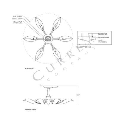 Snowflower Semi Flush Mount Ceiling Light - line drawing.