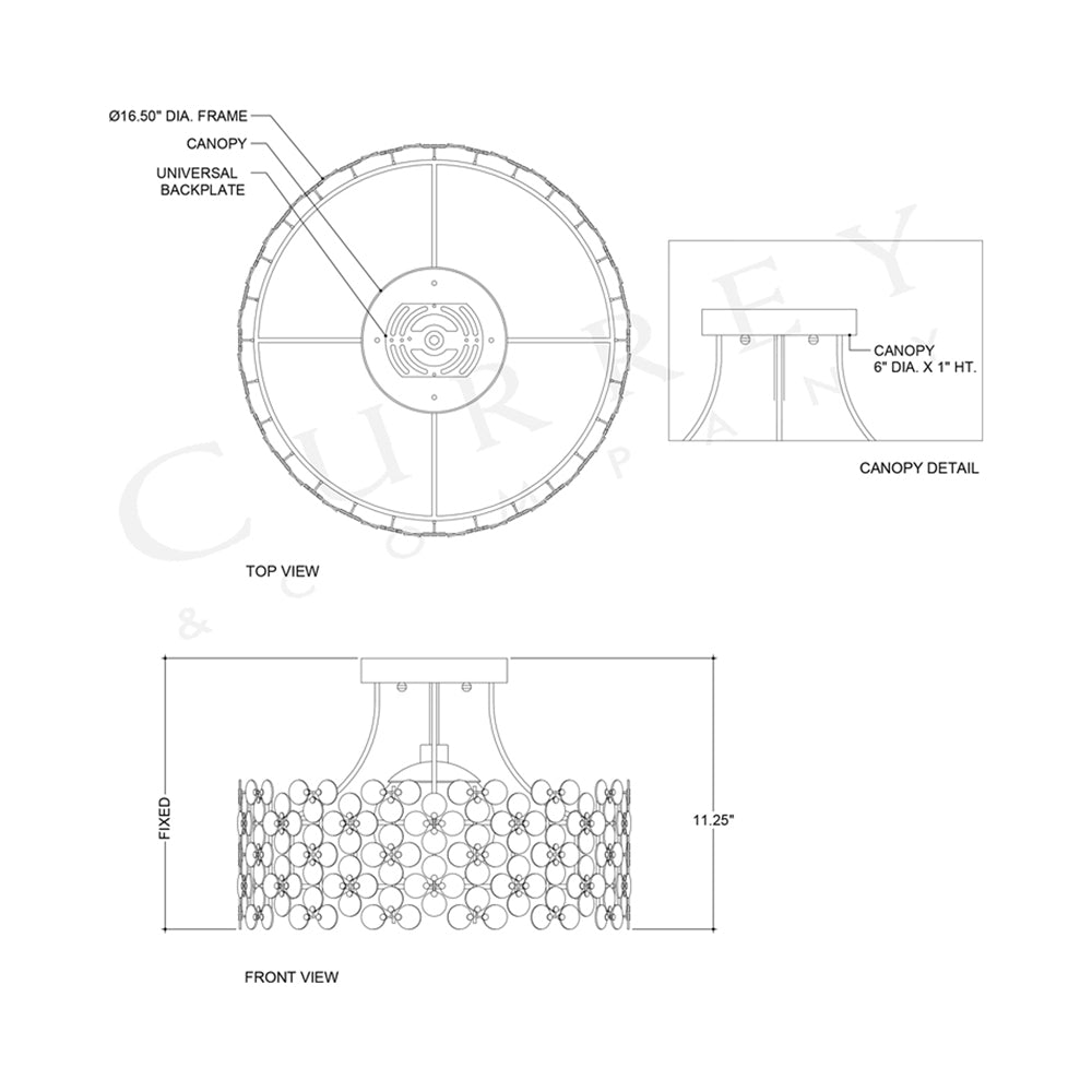 Spring Flower Semi Flush Mount Ceiling Light - line drawing.