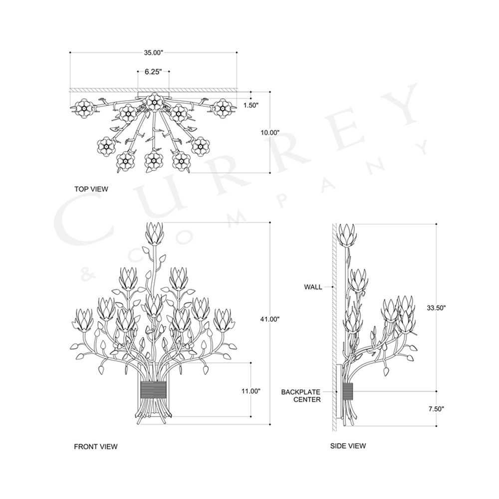 Star Magnolia Wall Light - line drawing.