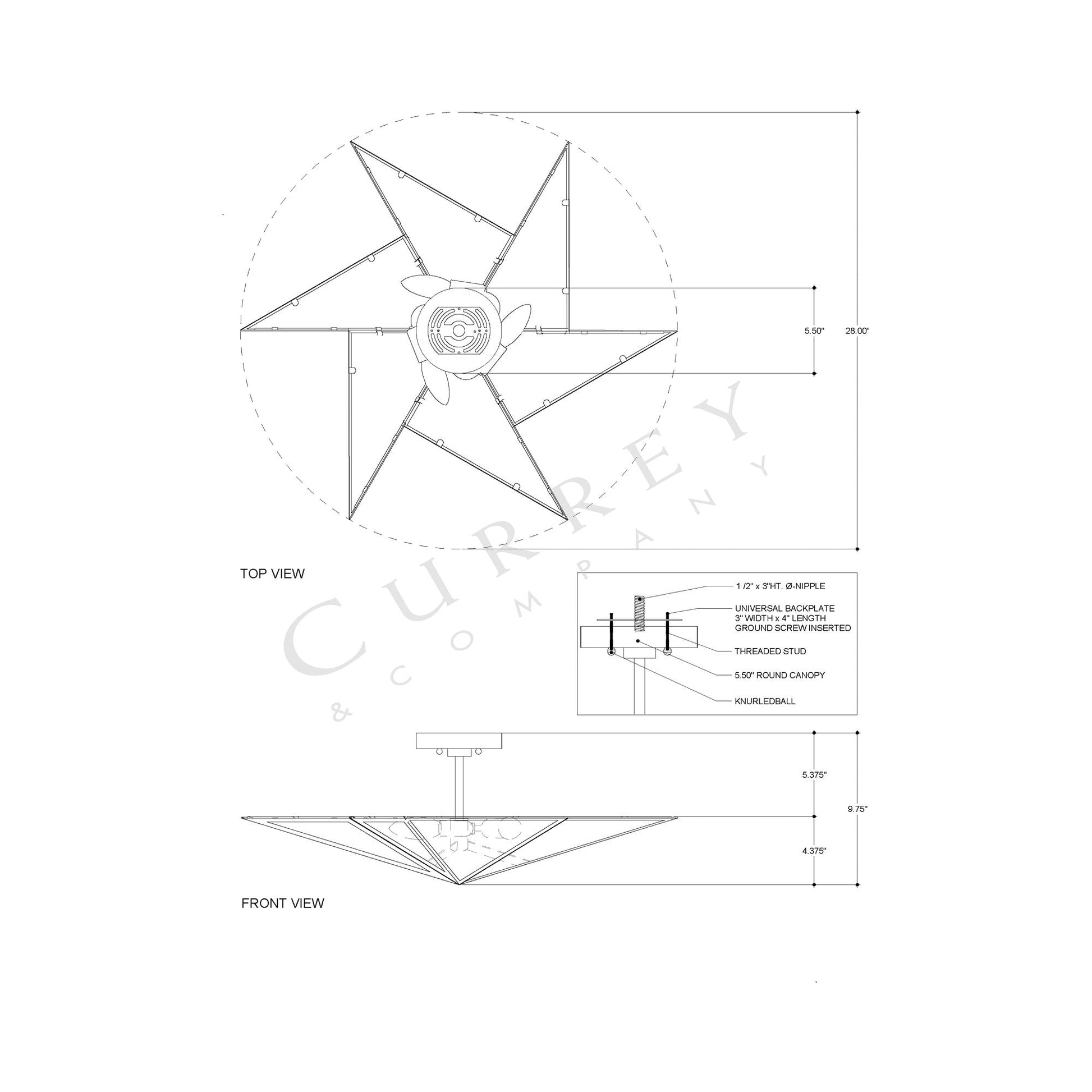 Stargazer Semi Flush Mount Ceiling Light - line drawing.