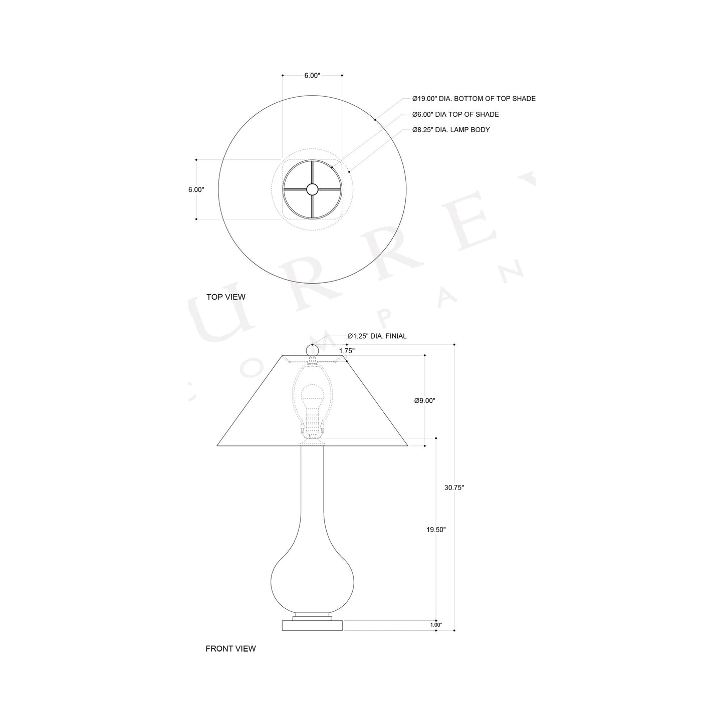 Striae Table Lamp - line drawing.