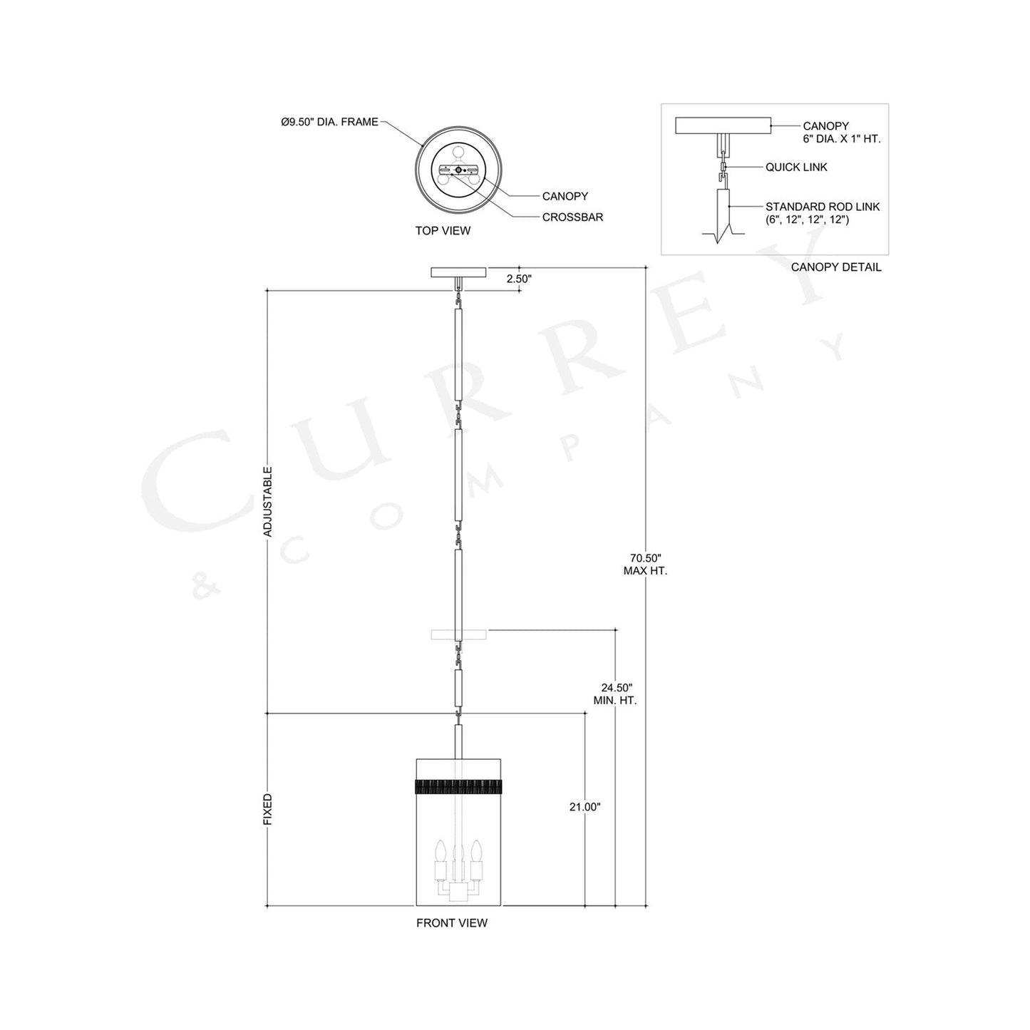 Sudeley Pendant Light - line drawing.