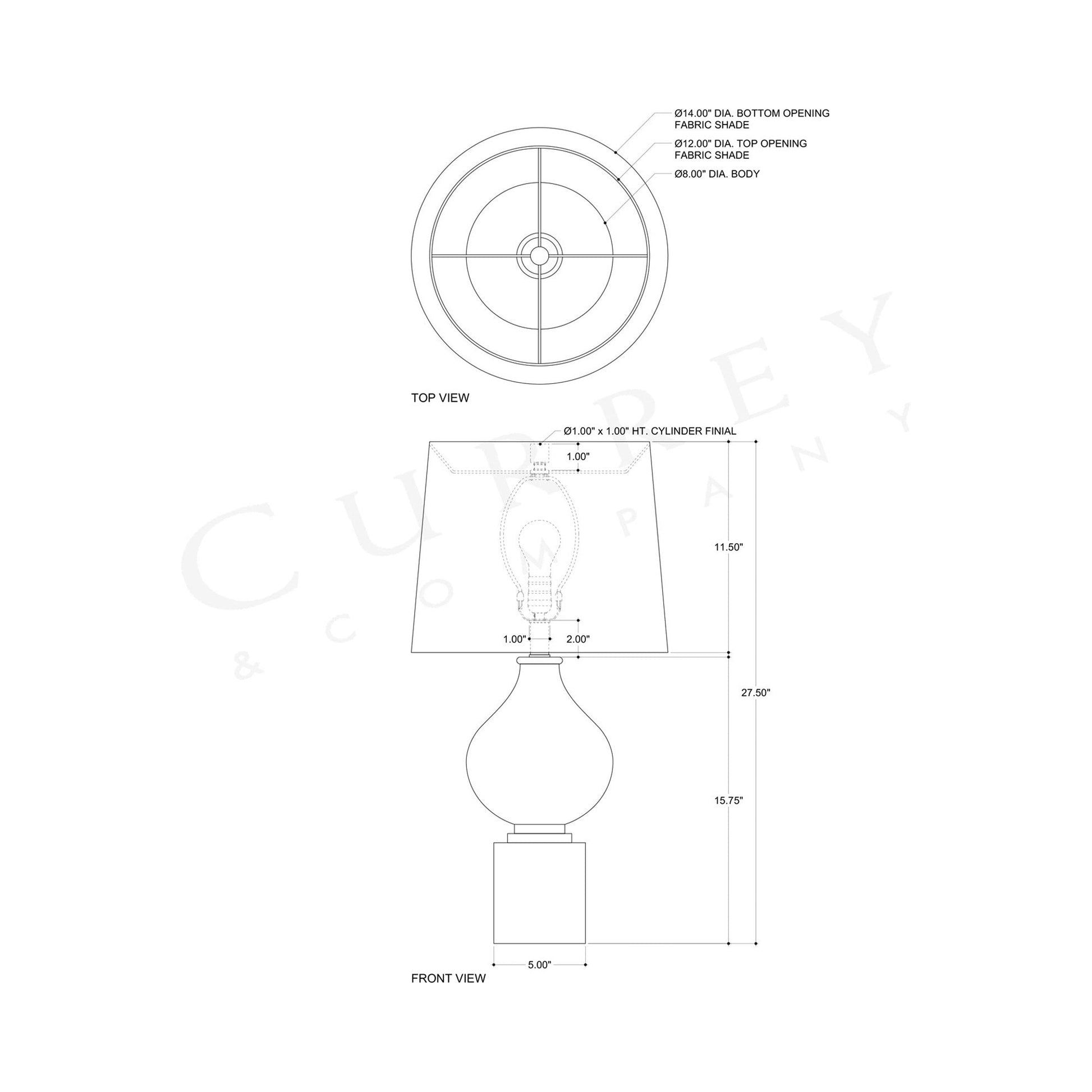 Tamerlane Table Lamp - line drawing.